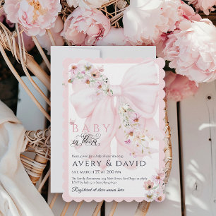 Baby in Bloom Wild Flower Bow Spring Baby shower Kaart