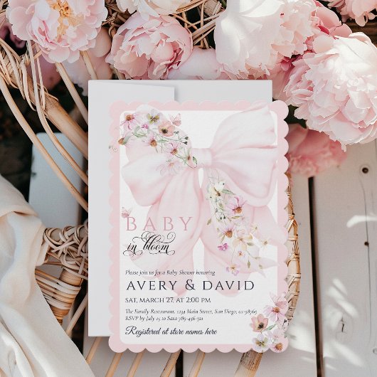 Baby in Bloom Wild Flower Bow Spring Baby shower Kaart