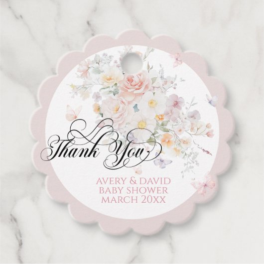 Baby in Bloom Wild Flower Butterfly Baby shower Bedankjes Labels (Voorkant)
