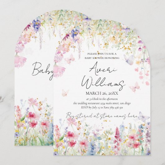 Baby in Bloom Wild Flower Butterfly Baby shower Kaart (Voorkant / Achterkant)