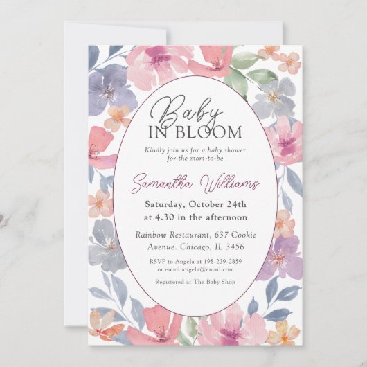 Baby in Bloom Wild Flower Waterverf Baby shower Kaart (Voorkant)
