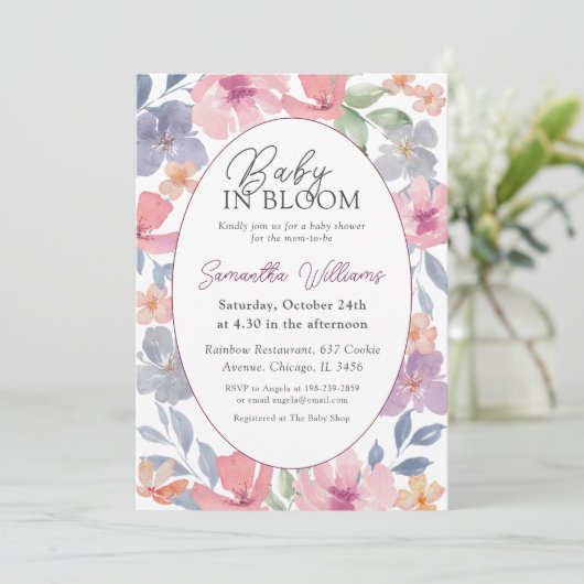 Baby in Bloom Wild Flower Waterverf Baby shower Kaart (Staand voorkant)