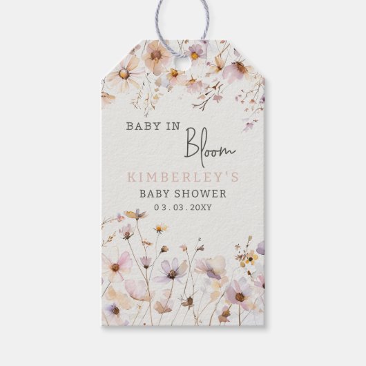Baby in Bloom Wildbloemen Baby Meisje Baby shower Cadeaulabel (Voorkant)