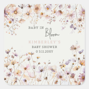 Baby in Bloom Wildbloemen Baby Meisje Baby shower Vierkante Sticker