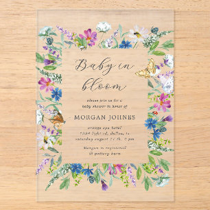 Baby In Bloom Wilde Bloem Baby Shower Acryl Uitnodigingen