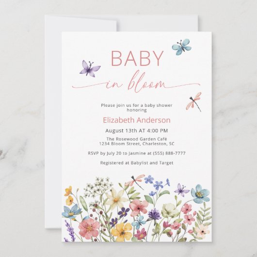 Baby in Bloom Wilde Bloem Baby Shower Uitnodiging (Voorkant)