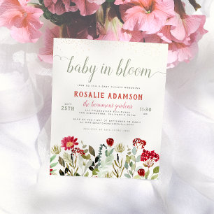 Baby in Bloom   Wilde Bloem & Groene Baby Shower Briefkaart