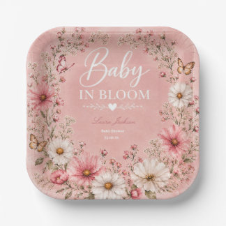 Baby in Bloom Wilde Bloemen Baby Shower Papieren Bordje