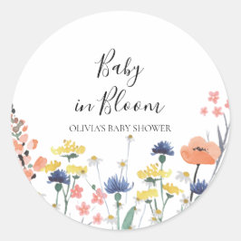 Baby in Bloom Wilde bloemen baby shower Ronde Sticker