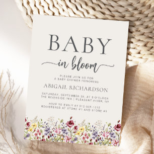 Baby in Bloom Wilde Bloemen Beige Baby Shower Briefkaart