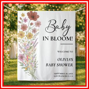 Baby in Bloom Wilde Bloemen Bloemstuk Boho Baby Sh Wandkleed