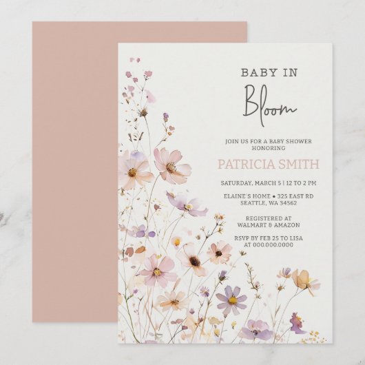 Baby in Bloom Wilde Bloemen Meisje Baby Shower Kaart (Voorkant / Achterkant)