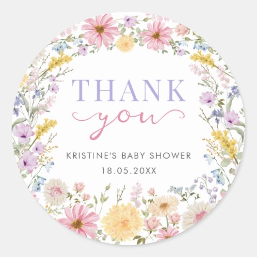 Baby in Bloom: Wilde Bloementuin Ronde Sticker (Voorkant)