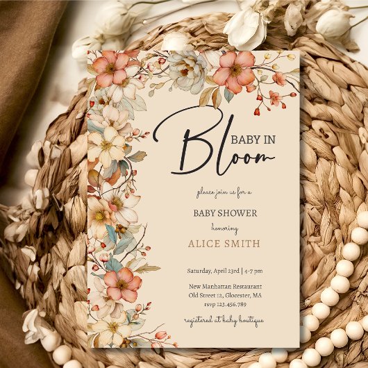 Baby in bloom wilde boho bloemen Baby shower Kaart