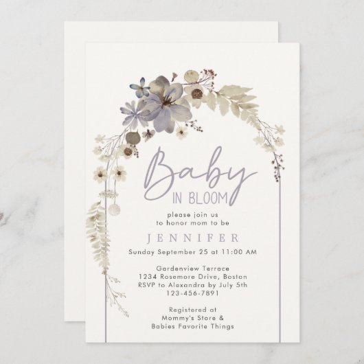 Baby in Bloom Wildflower Arch Baby shower Kaart (Voorkant / Achterkant)