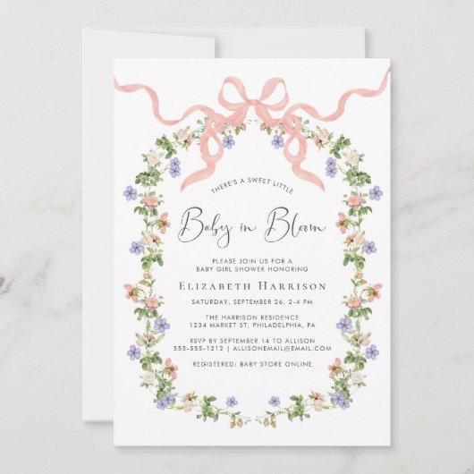 Baby in Bloom Wildflower Baby Meisje Douche Kaart (Voorkant)