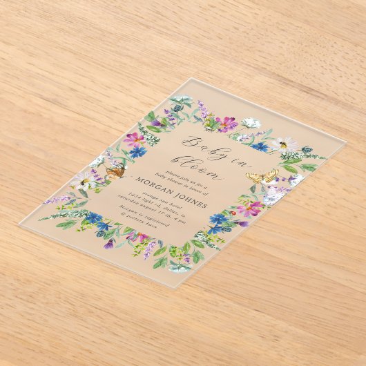 Baby in Bloom Wildflower Baby shower Acryl Uitnodigingen (Laagn)