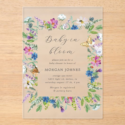 Baby in Bloom Wildflower Baby shower Acryl Uitnodigingen (Voorkant)