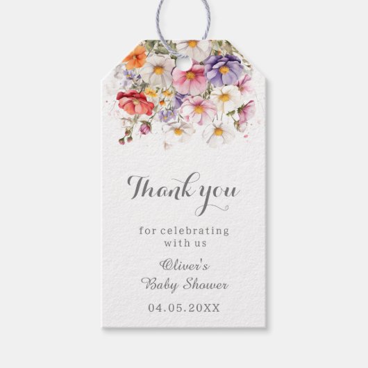 Baby in Bloom WildFlower Baby shower Bedankt Cadeaulabel (Voorkant)