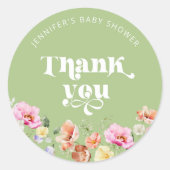 Baby in bloom wildflower baby shower dank u ronde sticker (Voorkant)
