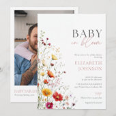 Baby in Bloom Wildflower Baby shower Foto QR-code Kaart (Voorkant / Achterkant)