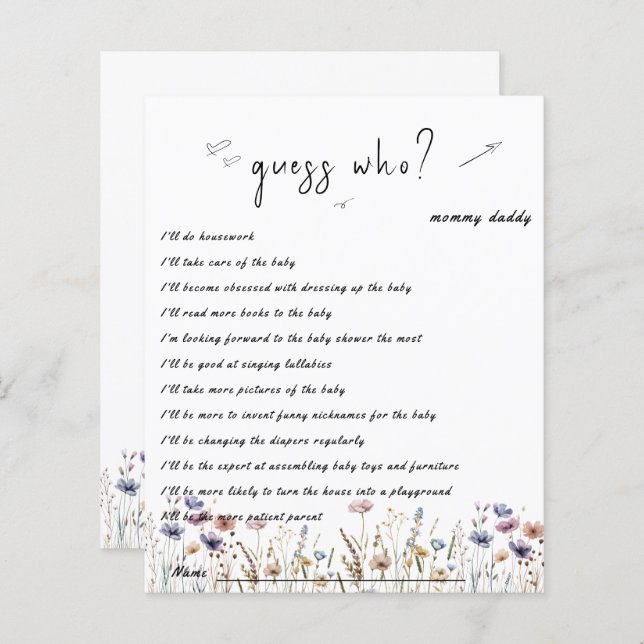 Baby in Bloom Wildflower Baby shower Game Flyer (Voorkant / Achterkant)