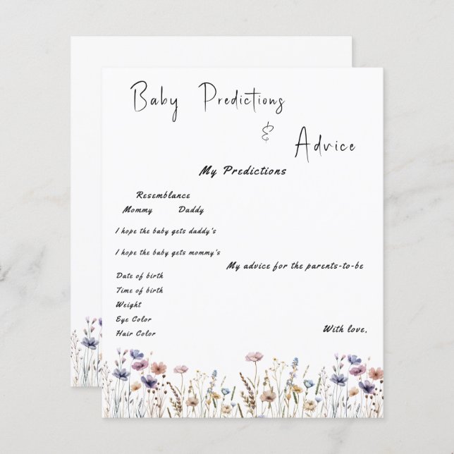 Baby in Bloom Wildflower Baby shower Game Flyer (Voorkant / Achterkant)