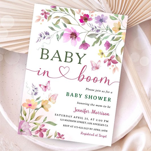 Baby in Bloom Wildflower Baby shower Girl Pink Kaart