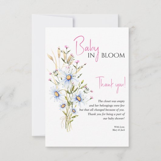 Baby in Bloom Wildflower Baby shower Hartelijk dan Bedankkaart (Voorkant)