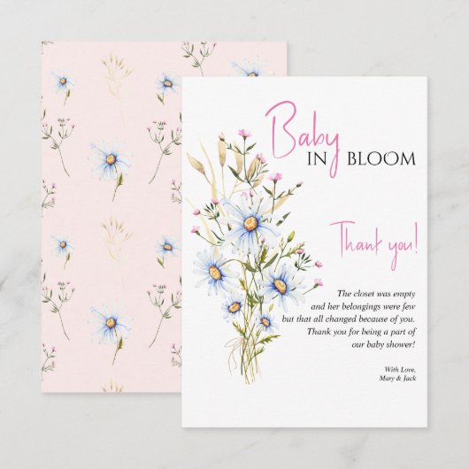 Baby in Bloom Wildflower Baby shower Hartelijk dan Bedankkaart (Voorkant / Achterkant)