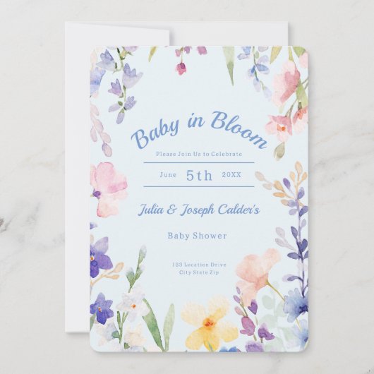 Baby in Bloom Wildflower Baby shower Invitation Kaart (Voorkant)