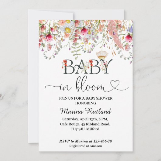 Baby in Bloom Wildflower Baby shower Invitation Kaart (Voorkant)