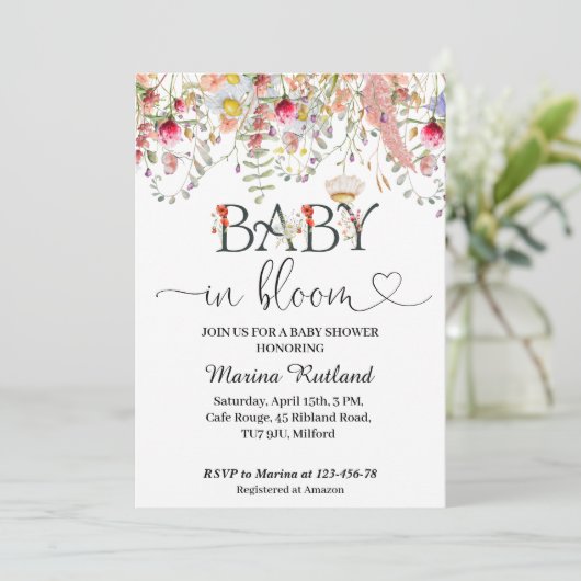 Baby in Bloom Wildflower Baby shower Invitation Kaart (Staand voorkant)