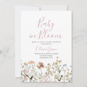 Baby in Bloom Wildflower baby shower Invitation Kaart