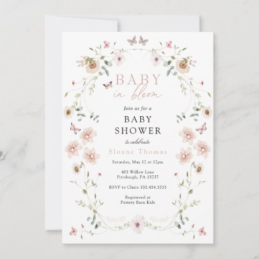 Baby in Bloom Wildflower Baby shower Invitation Kaart (Voorkant)