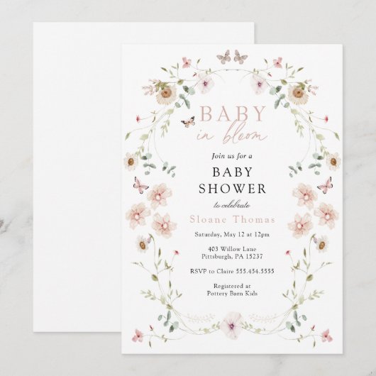 Baby in Bloom Wildflower Baby shower Invitation Kaart (Voorkant / Achterkant)