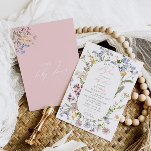 Baby in Bloom Wildflower Baby shower Invitation Kaart