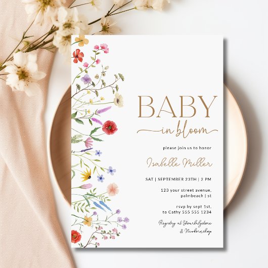 Baby in Bloom Wildflower Baby shower Invitation Kaart