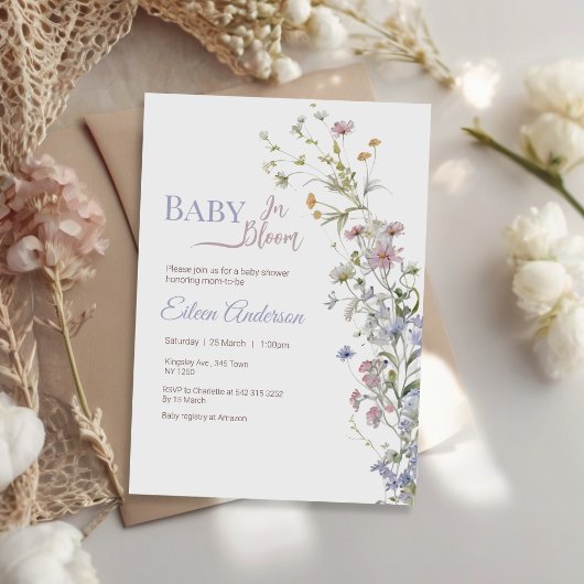 Baby in Bloom Wildflower Baby shower Invitation Kaart