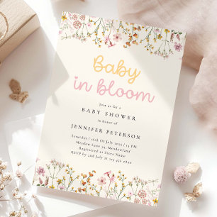 Baby in Bloom Wildflower Baby shower Invitation Kaart
