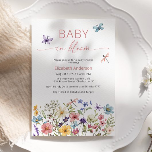 Baby in Bloom Wildflower Baby shower Invitation Kaart