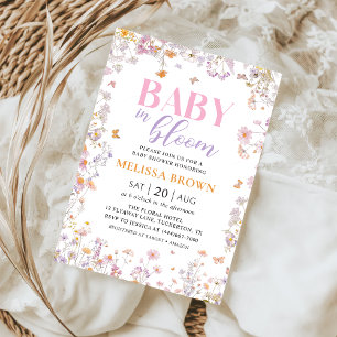 Baby in Bloom Wildflower Baby shower Invitation Kaart