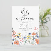 Baby in Bloom Wildflower baby shower Invitation Kaart (Staand voorkant)