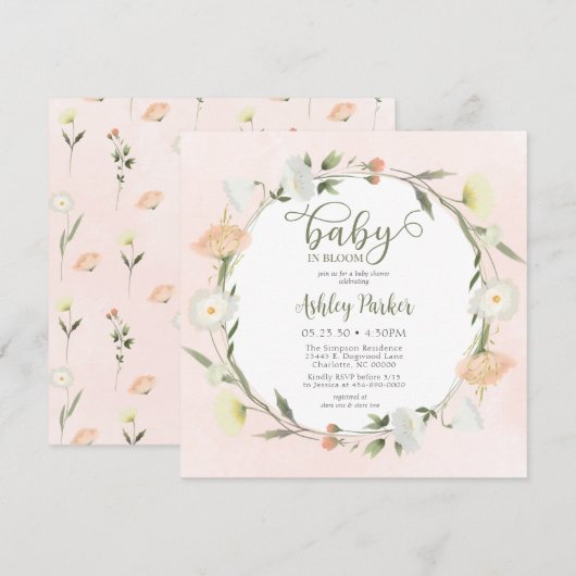 Baby in Bloom Wildflower Baby shower Invitation Kaart (Voorkant / Achterkant)