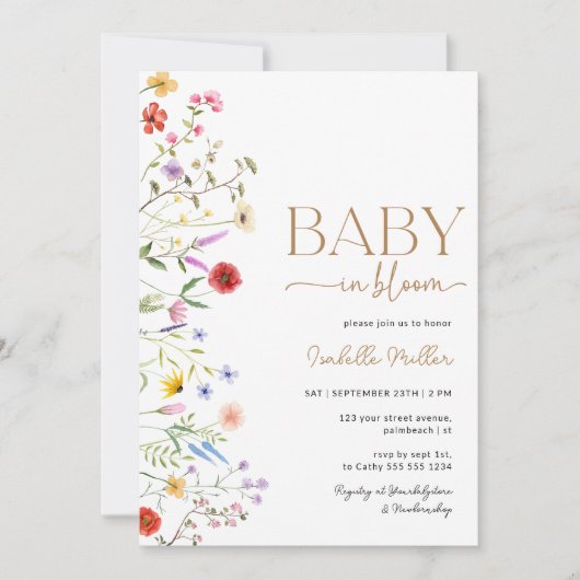 Baby in Bloom Wildflower Baby shower Invitation Kaart (Voorkant)