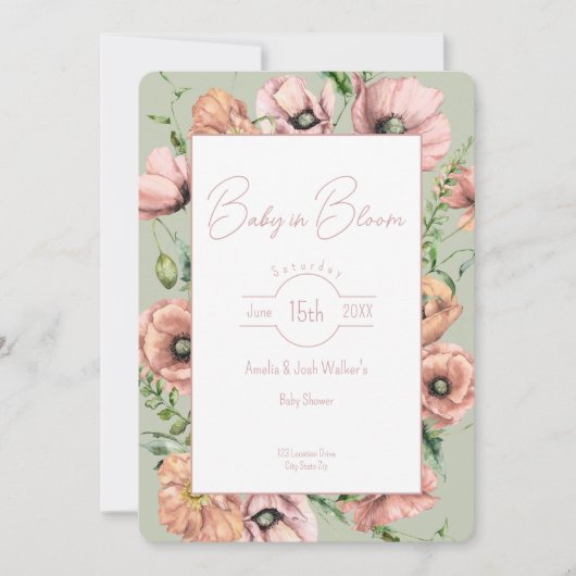 Baby in Bloom Wildflower Baby shower Invitation Kaart (Voorkant)