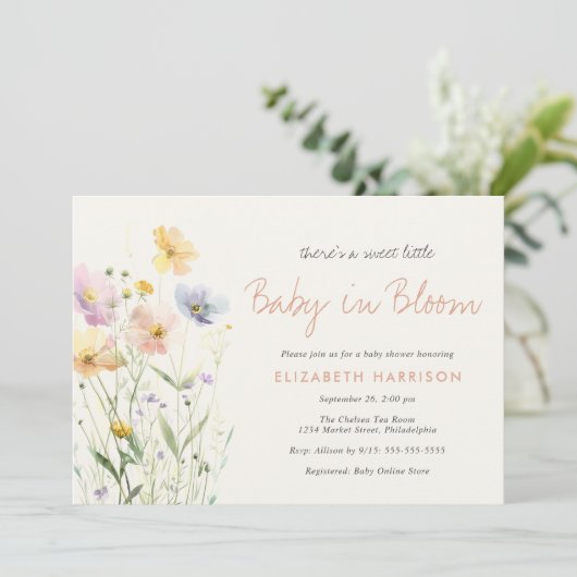 Baby in Bloom Wildflower Baby shower Kaart (Staand voorkant)
