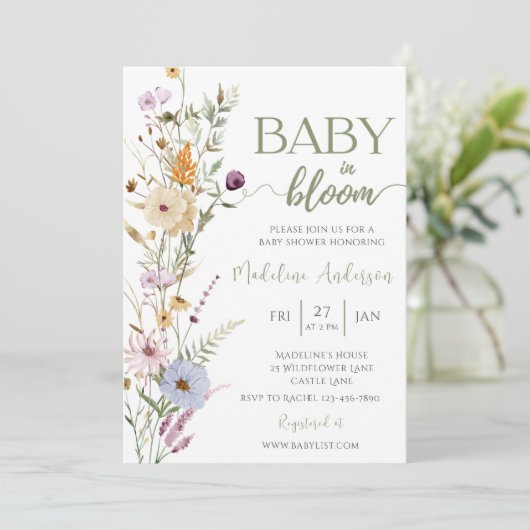 Baby in Bloom Wildflower Baby shower Kaart (Staand voorkant)