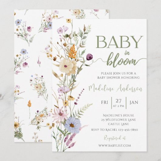 Baby in Bloom Wildflower Baby shower Kaart (Voorkant / Achterkant)