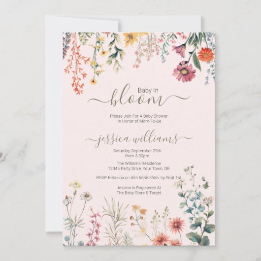 Baby in Bloom Wildflower Baby shower Kaart (Voorkant)